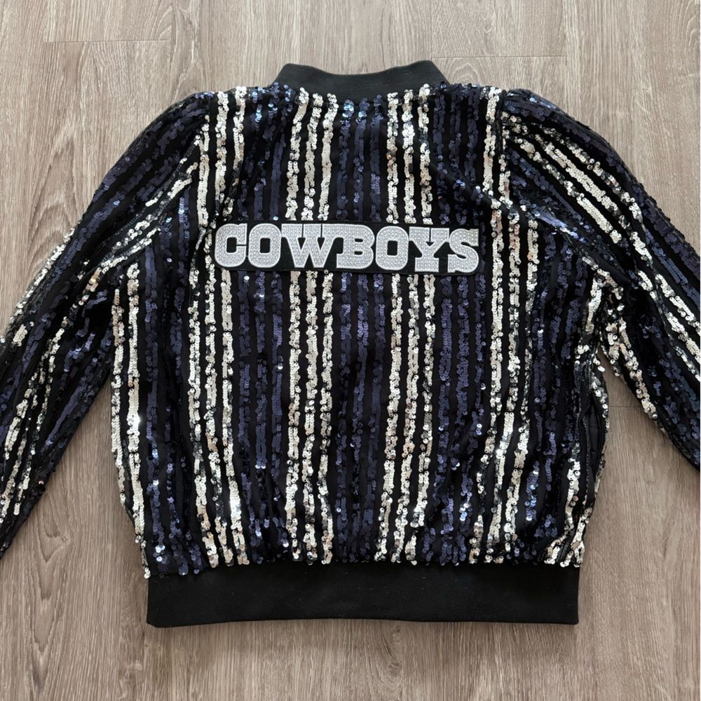 NFL Dallas Cowboys Navy & Silver Sequin Varsity Jacket